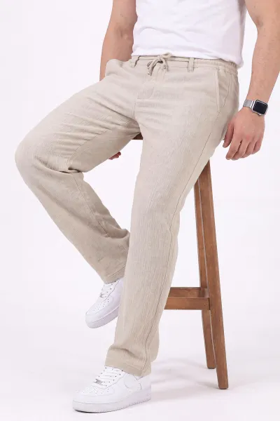 Krem Yeni Sezon Baggy Belden Bağlamalı Erkek Pantolon 471919