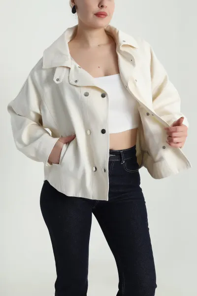 Krem Yeni Sezon Kadın Gabardin Ceket 492977