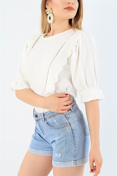 Krık Beyaz Fisto Desen Bluz 34992
