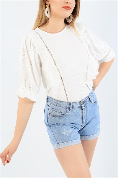 Krık Beyaz Fisto Desen Bluz 34992