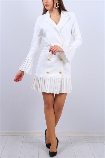 Kruvaze Yaka Beyaz Bayan Ceket Elbise 11592B