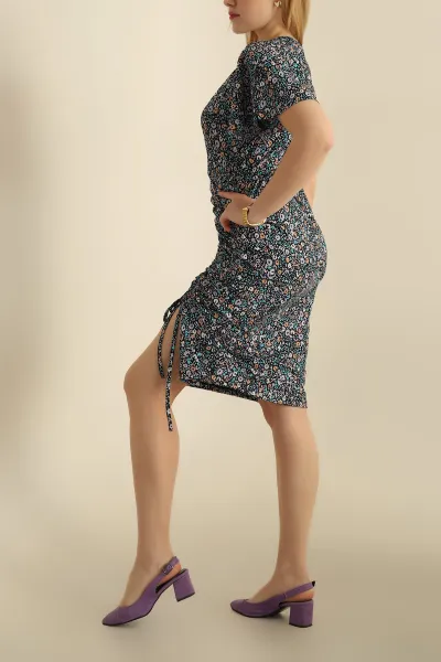 Kruvaze Yaka Büzgülü Helen Elbise 266818