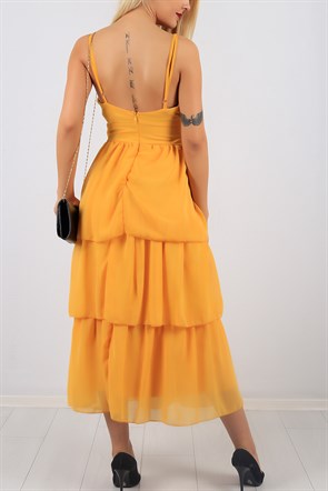 Kruvaze Yaka Hardal Bayan Elbise Modeli 8694B