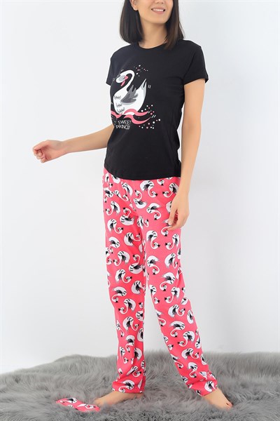 Kuğu Baskılı Likralı Bayan Pijama Takımı 33016