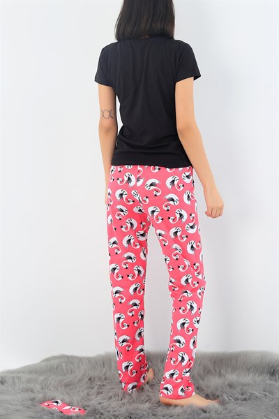 Kuğu Baskılı Likralı Bayan Pijama Takımı 33016