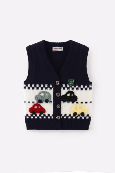 Lacivert (0-5 Yaş) Araba Motifli Triko Erkek Çocuk&Bebek Yelek 474864