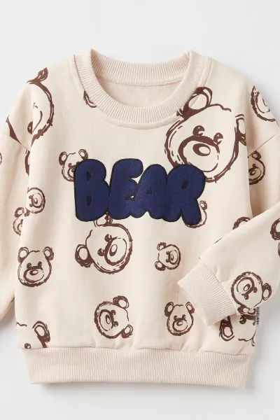 Lacivert (1-3 Yaş) Bear Baskılı 3 İp Şardonlu Erkek Bebek&Çocuk Kışlık Takım 496573