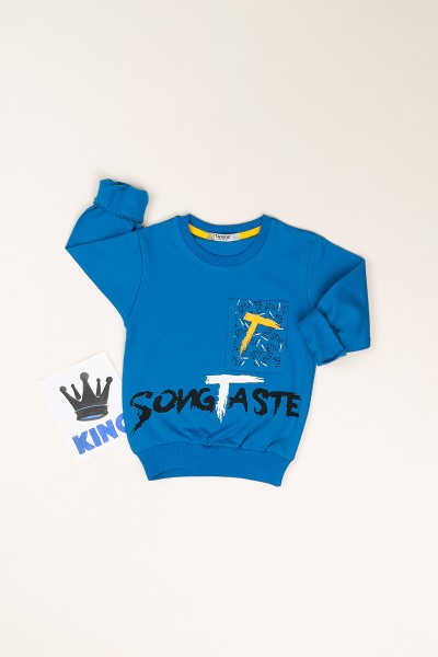 Lacivert ( 1-4 Yaş) Cepli Baskılı İçi Şardonlu Erkek Çocuk Sweatshirt 82533