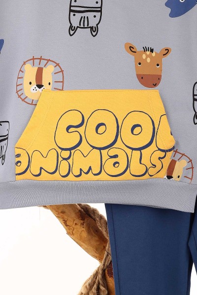 Lacivert (1-4 Yaş) Cool Hayvan Baskılı Erkek Çocuk Takım 146973