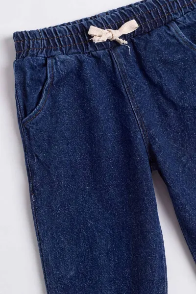 Lacivert (1-5 Yaş) Çizgi Baskılı  Kot Pantolonlu Erkek Çocuk Takım 478984