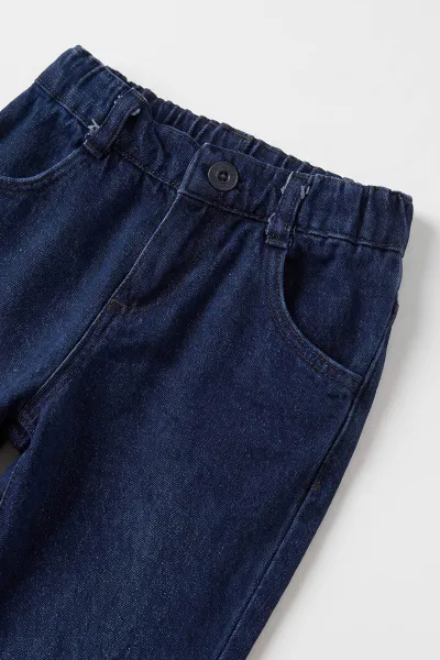 Lacivert (1-5 Yaş) Çizgili Gömlekli Balon Nakışlı Triko Sweatli Kot Pantolonlu Erkek Çocuk 3'lü Takım 501288