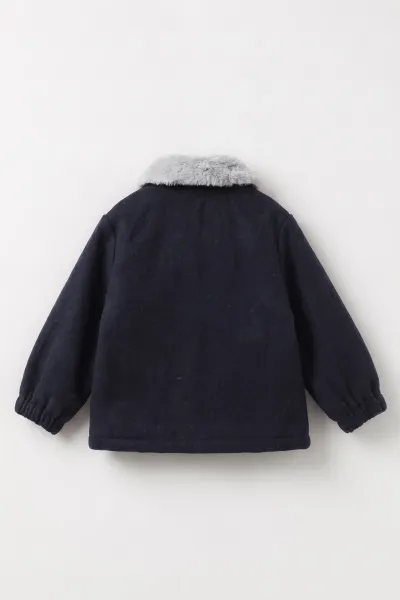 Lacivert (1-5 Yaş) Kürk Yaka Kaşe Erkek Çocuk Mont 495769