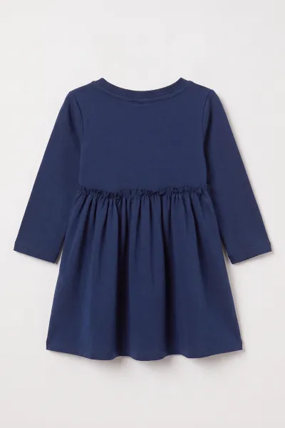Lacivert (1-5 Yaş) Taş Baskılı  Uzun Kol Kız Çocuk Elbise 475787