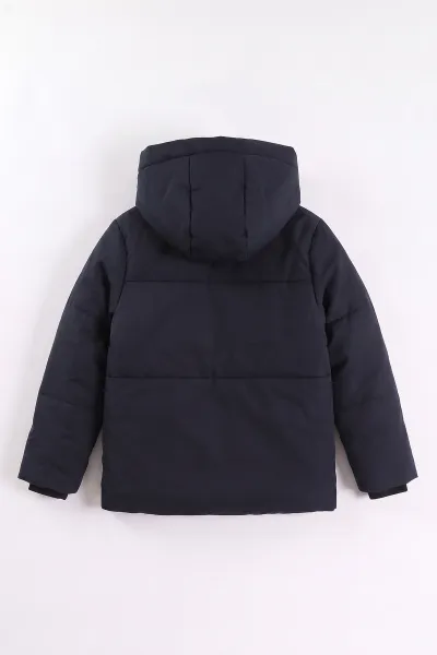 Lacivert (10-14 Yaş) Kapüşonlu İçi Kürklü Erkek Çocuk Mont 499759