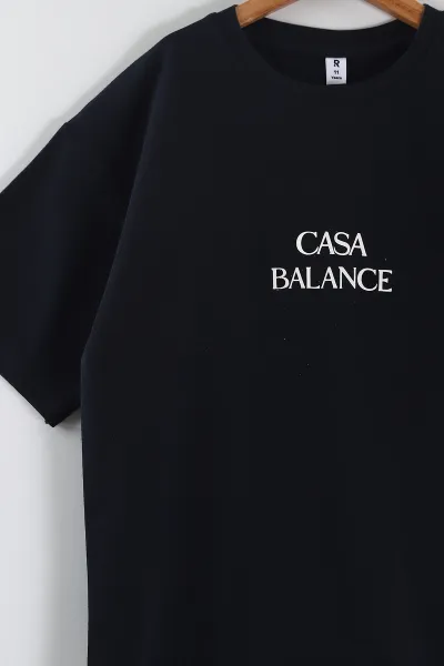 Lacivert (10-14 Yaş)Casa Blance  Baskılı   Tişört ve Şortlu Penye Erkek Çocuk 2'li Takım 457163