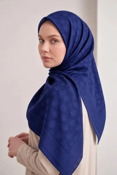 Lacivert 100x100 Cm Aura İpeksi Premium Pano Jakar Eşarp 494336