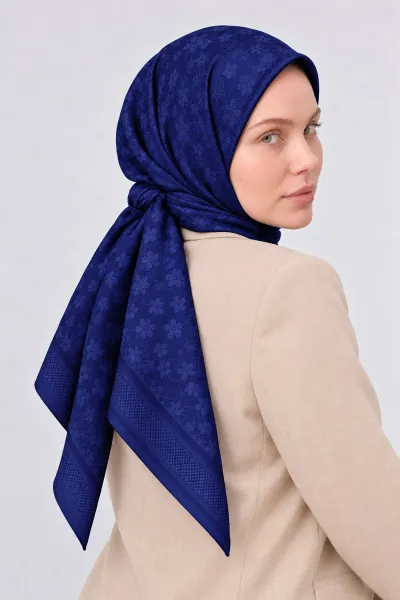 Lacivert 100x100 Cm Aura İpeksi Premium Pano Jakar Eşarp 494336