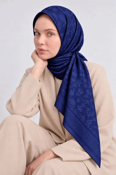 Lacivert 100x100 Cm Aura İpeksi Premium Pano Jakar Eşarp 494336