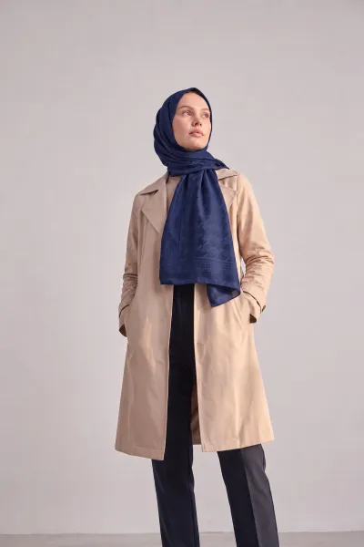 Lacivert 100x100 Cm Kaz Ayağı İpeksi Premium Pano Jakar Eşarp 494373