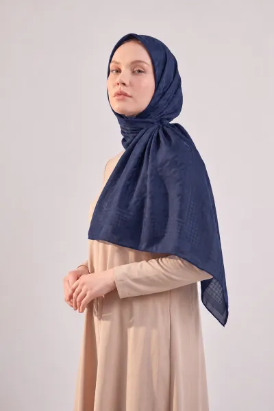 Lacivert 100x100 Cm Kaz Ayağı İpeksi Premium Pano Jakar Eşarp 494373