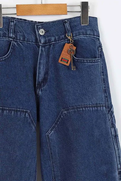 Lacivert (11-15 Yaş) ) Önü Parça Detay Kargo Cepli Kız Çocuk Kot Pantolon 329768