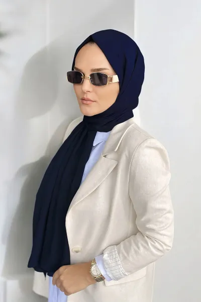 Lacivert 180x70 Bambu Kraş Düz Desen Şal 318920