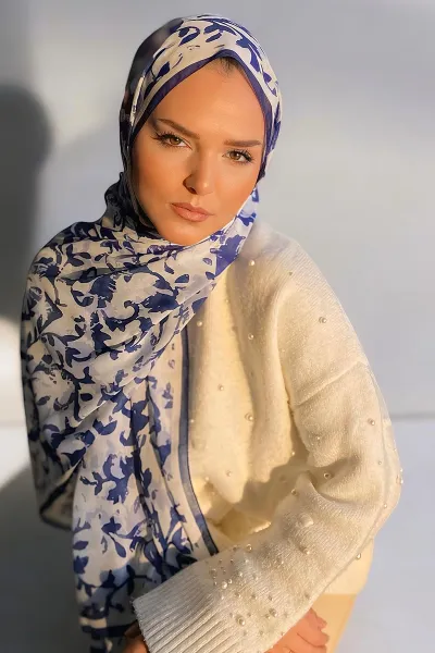 Lacivert 180X70 cm Dijital Baskı Lıerre Desenli Pamuk Şal 333462
