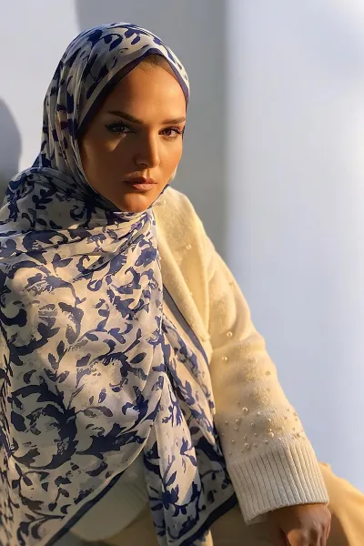 Lacivert 180X70 cm Dijital Baskı Lıerre Desenli Pamuk Şal 333462