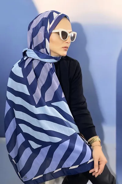 Lacivert 180X70 cm Dijital Baskı Lorenza Desenli Pamuk Şal 336609