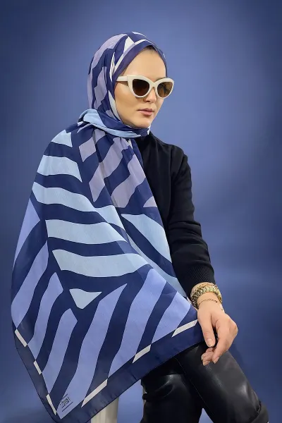 Lacivert 180X70 cm Dijital Baskı Lorenza Desenli Pamuk Şal 336609