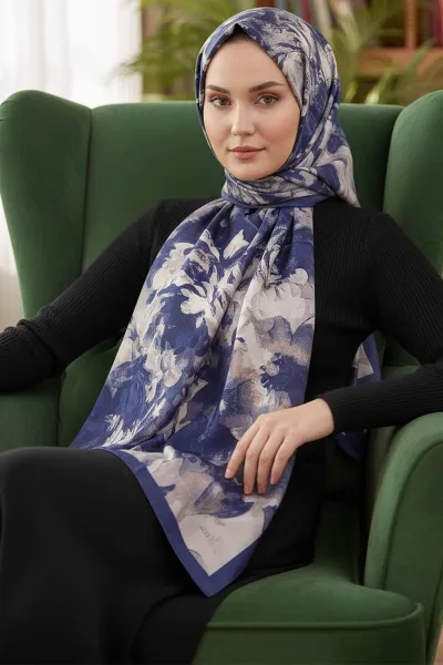 Lacivert 180X70 cm Dijital Baskı Luna Desenli Pamuk Şal 420487
