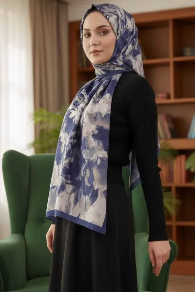 Lacivert 180X70 cm Dijital Baskı Luna Desenli Pamuk Şal 420487