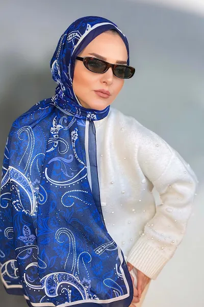 Lacivert 180X70 cm Dijital Baskı Shıne Desenli Pamuk Şal 333503