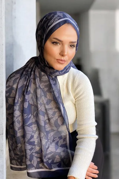 Lacivert 180X70 cm Dijital Baskı Viola Desenli Pamuk Şal 332051