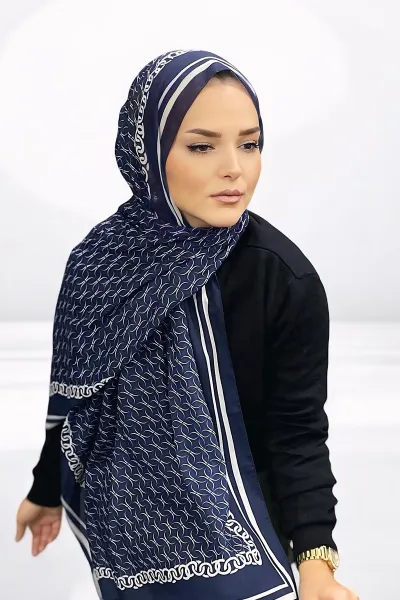 Lacivert 180X70 cm Dijital Baskı Zincir Desenli Pamuk Şal 332915