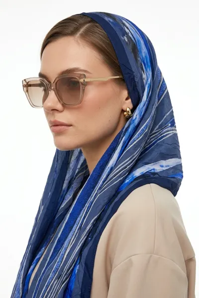 Lacivert 180x70 Cm Our Fashion Dijital Baskılı Desenli Bambu Kraş Şal 488554