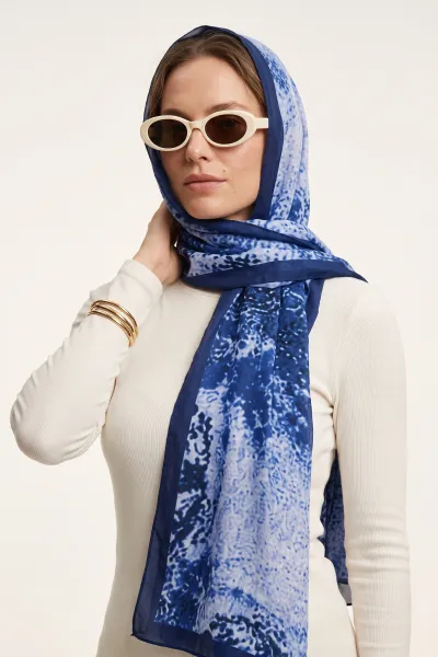 Lacivert 180x70 Cm Our Fashion Dijital Baskılı Desenli Bambu Kraş Şal 488560