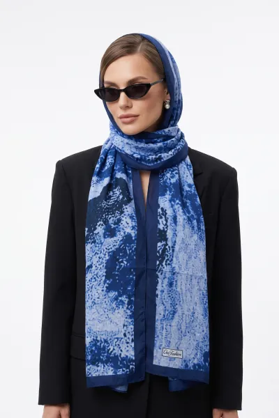 Lacivert 180x70 Cm Our Fashion Dijital Baskılı Desenli Bambu Kraş Şal 488560