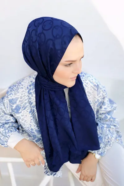 Lacivert 180x70 Jakar İpeksi Karo Desen Şal 285185