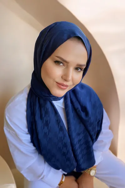 Lacivert 180x70 Jakar İpeksi Kazayağı Desen Şal 285167