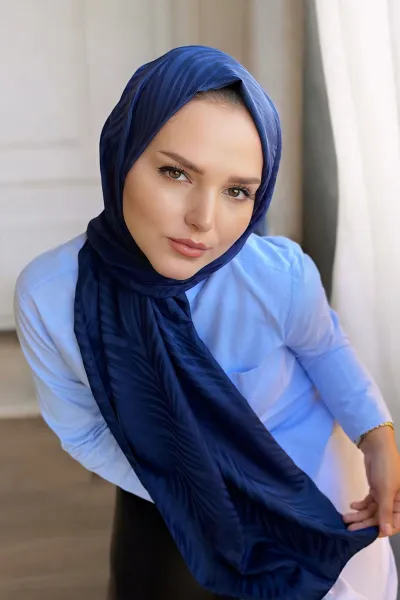 Lacivert 180x70 Jakar İpeksi Zebra Desen Şal 270887