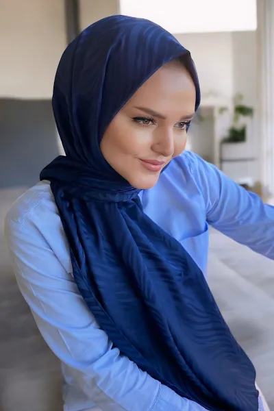 Lacivert 180x70 Jakar İpeksi Zebra Desen Şal 270887