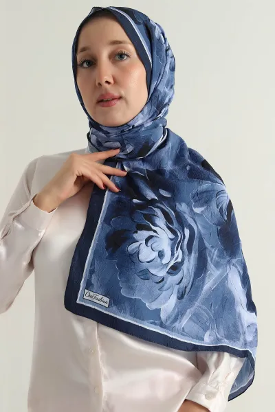 Lacivert 180x75 Cm Our Fashion Dijital Baskılı Desenli Bambu Kraş Şal 396718