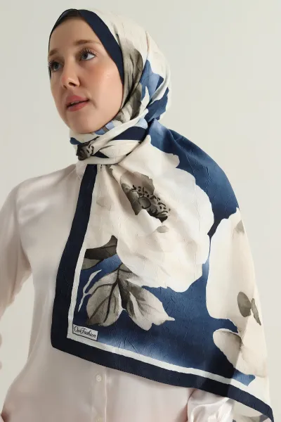 Lacivert 180x75 Cm Our Fashion Dijital Baskılı Desenli Bambu Kraş Şal 396749