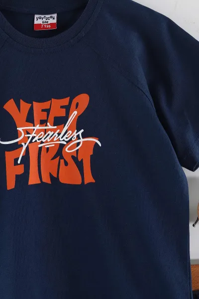 Lacivert (2-10 Yaş) Keep First Baskılı Cep Detaylı  Şortlu Penye Erkek Çocuk Yazlık Takım 437838