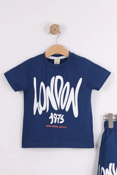 Lacivert (2-10  Yaş) London Baskılı Cepli Şortlu Penye Erkek Çocuk Yazlık 2'li Takım 454629