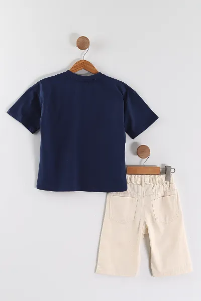 Lacivert (2-10 Yaş)Baskılı Gabardin Şortlu Erkek Çocuk Takım 457407