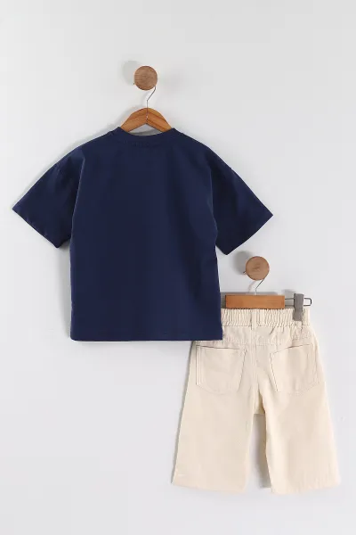 Lacivert (2-10 Yaş)Baskılı Gabardin Şortlu Erkek Çocuk Takım 457411