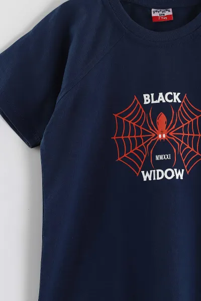 Lacivert (2-10 Yaş)Black Widow Baskılı Cepli  Şortlu Penye Erkek Çocuk Yazlık Takım 437747