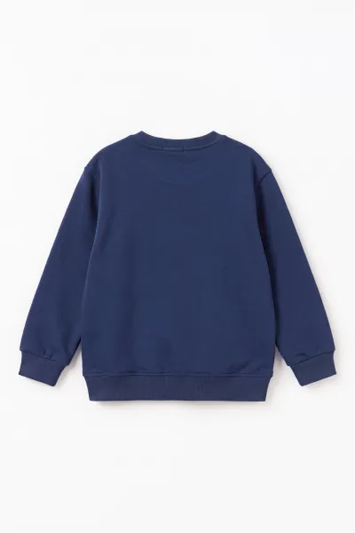 Lacivert (2-12 Yaş) Baskılı Cep Detaylı 3 İp Şardonlu Erkek Çocuk Sweatshirt 499658